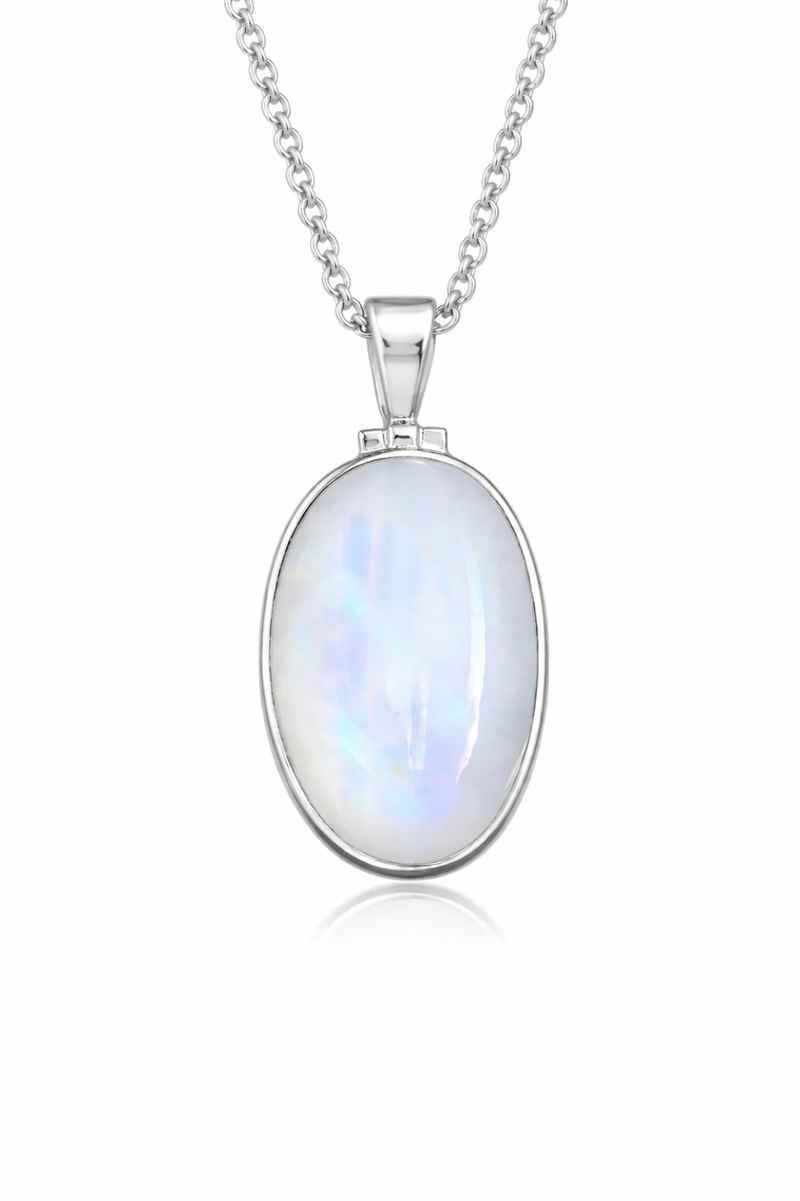 OVAL BIG PENDANT | MOONSTONE - SILVER
